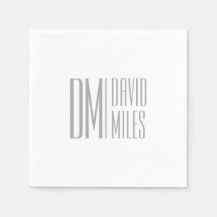 Stylish Minimal & Modern Grey Initials & Name Logo Napkins