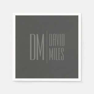 Stylish Minimal & Modern Grey Initials & Name Logo Napkins