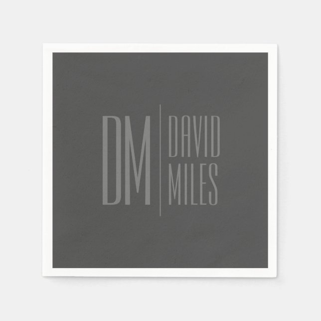 Stylish Minimal & Modern Grey Initials & Name Logo Napkins (Front)