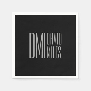 Stylish Minimal & Modern Grey Initials & Name Logo Napkins