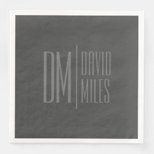 Stylish Minimal & Modern Grey Initials & Name Logo Paper Dinner Napkins