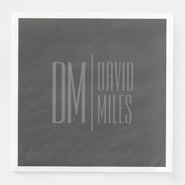 Stylish Minimal & Modern Grey Initials & Name Logo Paper Dinner Napkins (Front)