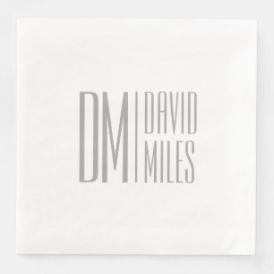 Stylish Minimal & Modern Grey Initials & Name Logo Paper Dinner Napkins
