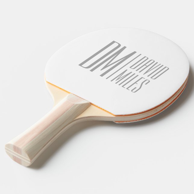 Stylish Minimal & Modern Grey Initials & Name Logo Ping Pong Paddle (Back Angle)
