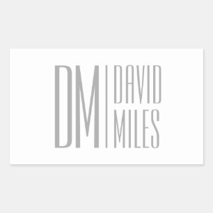 Stylish Minimal & Modern Grey Initials & Name Logo Rectangular Sticker