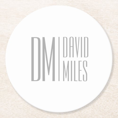 Stylish Minimal  Modern Grey Initials  Name Logo Round Paper Coaster