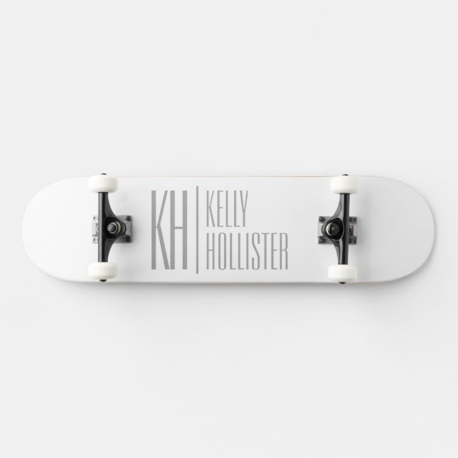 Stylish Minimal & Modern Grey Initials & Name Logo Skateboard (Horz)