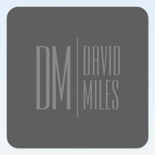 Stylish Minimal & Modern Grey Initials & Name Logo Square Sticker (Creator Uploaded)