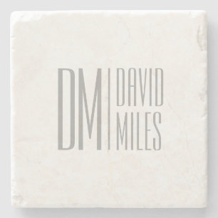 Stylish Minimal & Modern Grey Initials & Name Logo Stone Coaster