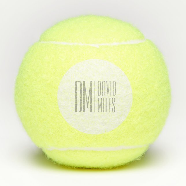Stylish Minimal & Modern Grey Initials & Name Logo Tennis Balls (Front)