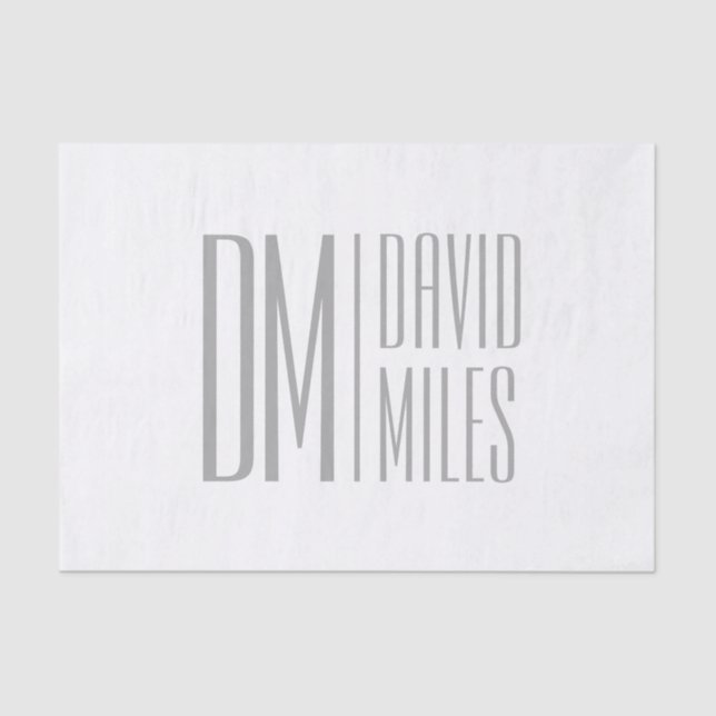 Stylish Minimal & Modern Grey Initials & Name Logo Tissue Paper (Front)