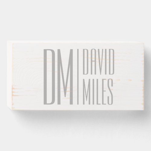 Stylish Minimal  Modern Grey Initials  Name Logo Wooden Box Sign