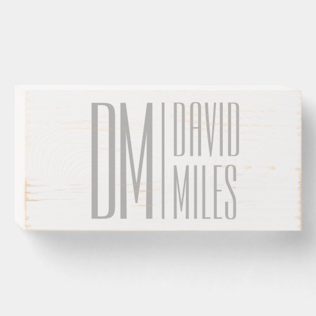 Stylish Minimal & Modern Grey Initials & Name Logo Wooden Box Sign (Front Horizontal)