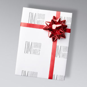 Stylish Minimal & Modern Grey Initials & Name Logo Wrapping Paper