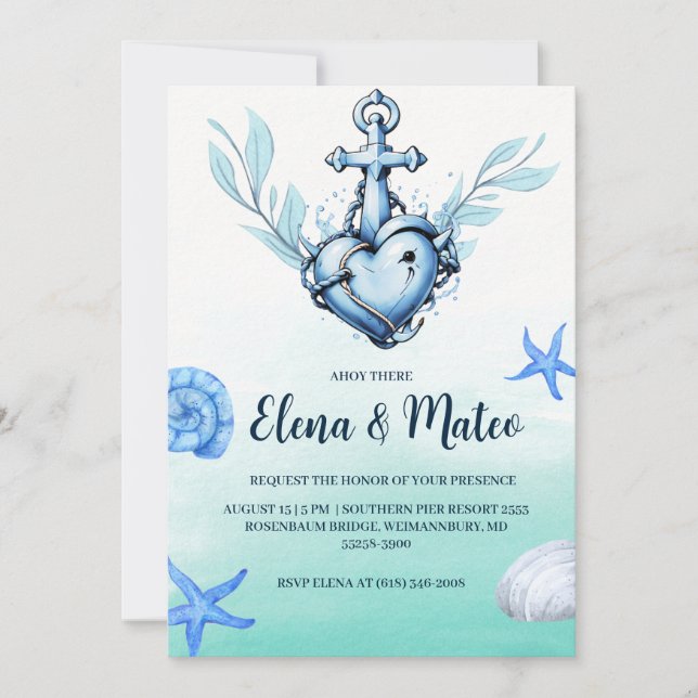 stylish minimal nautical wedding invitations (Front)
