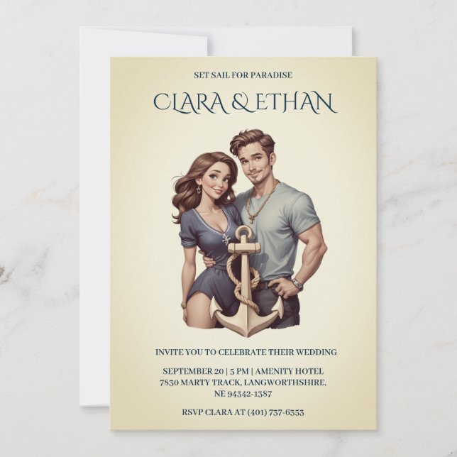 stylish minimal nautical wedding invitations (Front)
