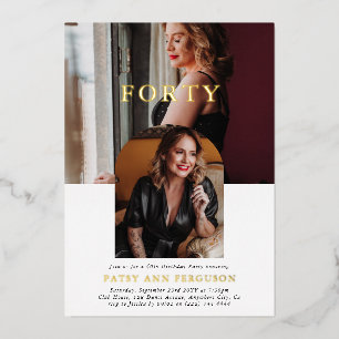 Stylish Minimal Photo FORTY 40th Birthday Foil Invitation