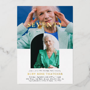 Stylish Minimal Photo SEVENTY 70th Birthday Foil Invitation