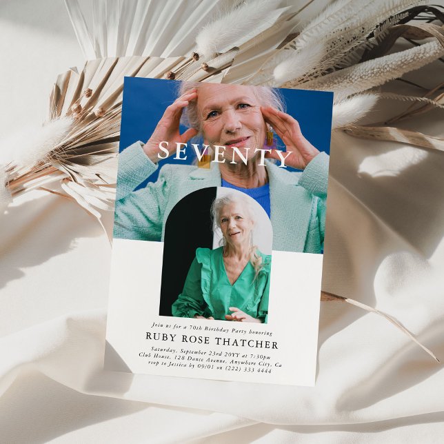 Stylish Minimal Photo SEVENTY 70th Birthday Invitation (Creator Uploaded)