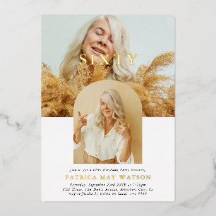 Stylish Minimal Photo SIXTY 60th Birthday Foil Invitation