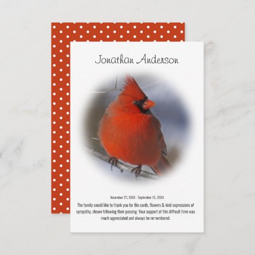 Stylish Minimal Red Cardinal Funeral Thank You