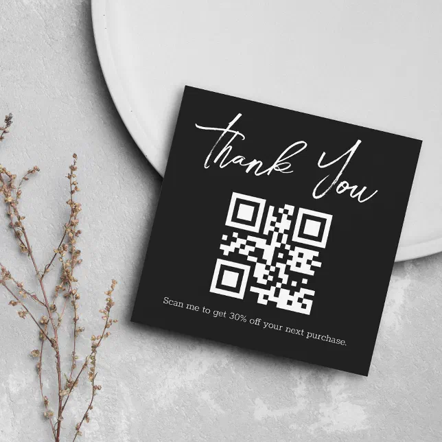 stylish minimal thank you business qr code black note card | Zazzle