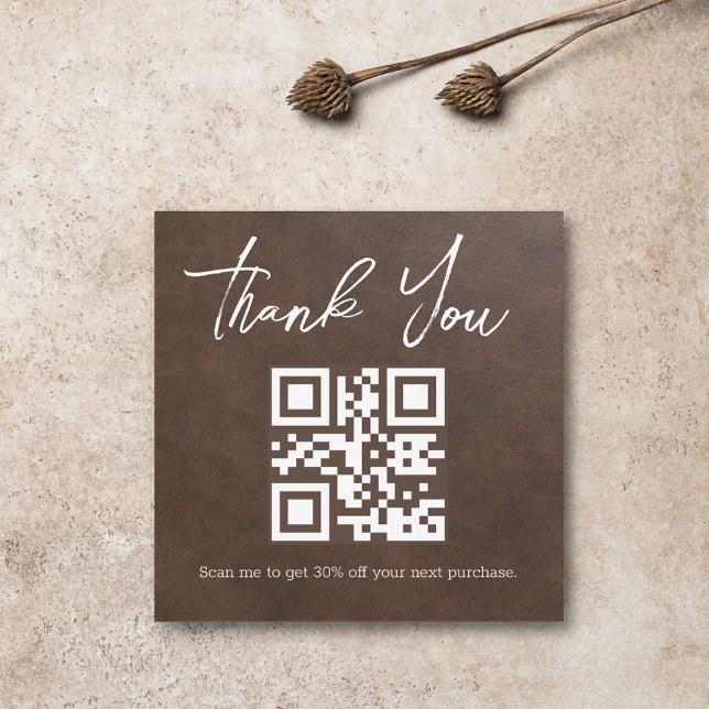 stylish minimal thank you business qr code brown note card (Creator Uploaded)