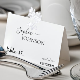 Stylish Minimal Wedding Place Card With Meal Choic