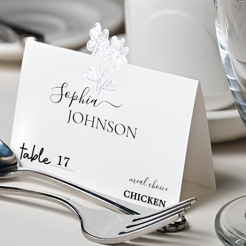 Stylish Minimal Wedding Place Card With Meal Choic