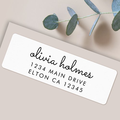 Stylish Minimal White Script Return Address Label
