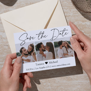 stylish minimalist 3 photo collage save the date announcement postcard