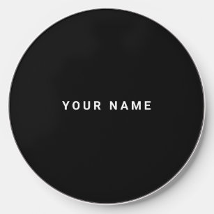 Stylish Minimalist Black   Custom Name  Wireless Charger