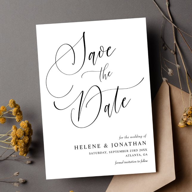 Stylish Minimalist Black White Elegant Wedding Save The Date (Stylish Minimalist Black White Elegant Wedding Save The Date)