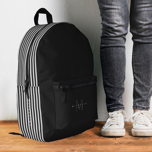 Stylish Minimalist Black White Stripes Monogram Printed Backpack