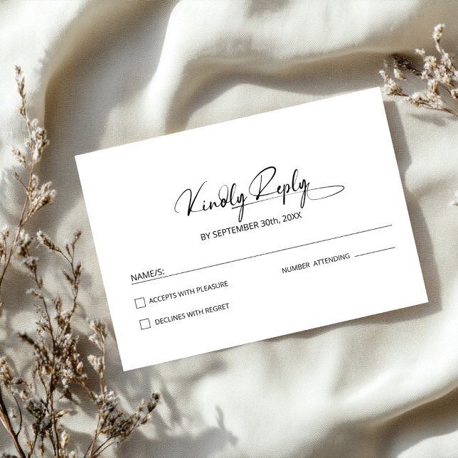 Stylish Minimalist Black White Wedding RSVP Card (Creator Uploaded)