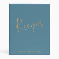 Stylish Minimalist Blue Personalized Recipe Mini Binder