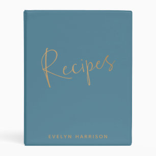 Stylish Minimalist Blue Personalized Recipe Mini Binder