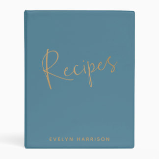Stylish Minimalist Blue Personalized Recipe Mini Binder