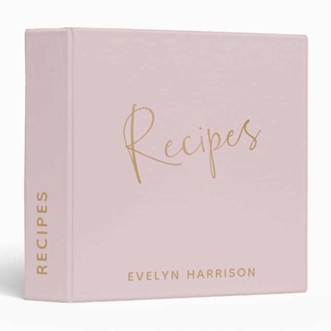 Stylish Minimalist Blush Personalized Recipe 3 Ring Binder (Front/Spine)