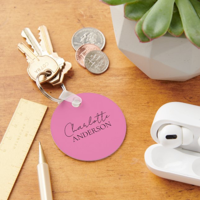 Stylish Minimalist Custom Name Pink  Keychain (Desk)