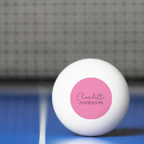 Stylish Minimalist Custom Name Pink  Ping Pong Ball