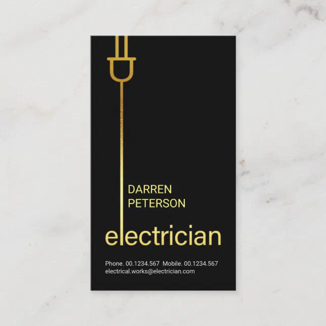 Stylish Minimalist Gold Power Plug Wiring Business Card | Zazzle
