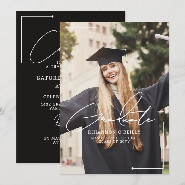 Stylish Minimalist Graduation Announcment Party Invitation (Front/Back)