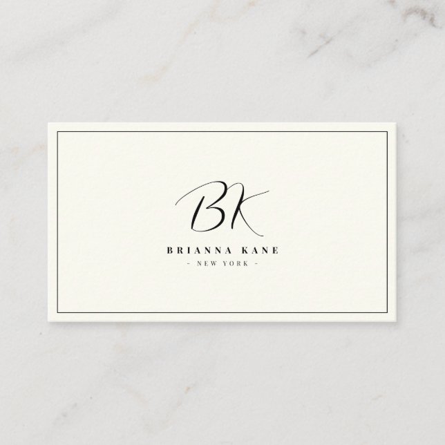 Stylish Minimalist Hand Lettered Monogram Business Card (Front)