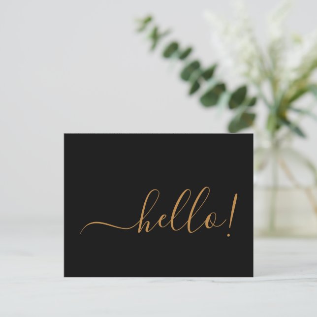 Stylish Minimalist Hello Postcard in Classic Black (Standing Front)