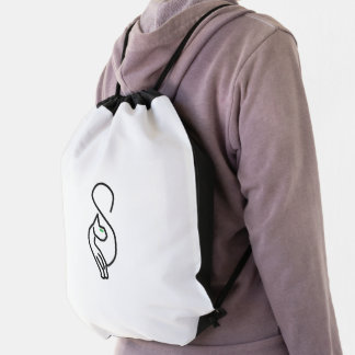 Stylish Minimalist Kitty Cat Feline Outline Drawstring Bag
