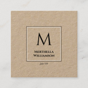 Stylish, Minimalist Kraft MONOGRAM Square Business Card