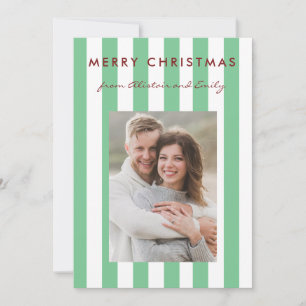 Stylish Minimalist Light Green Striped Photo  Holiday Card