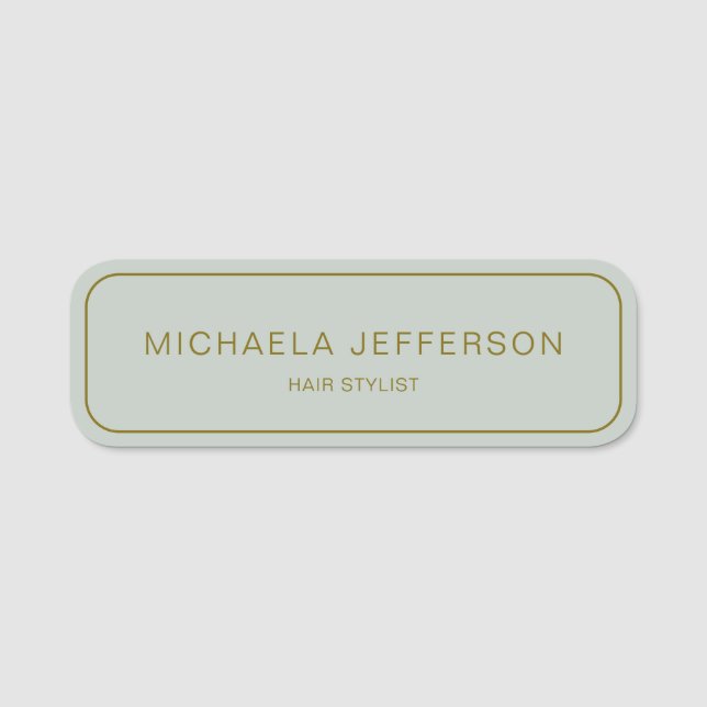 Stylish Minimalist Light Pale Green: Hair Stylist Name Tag (Front)