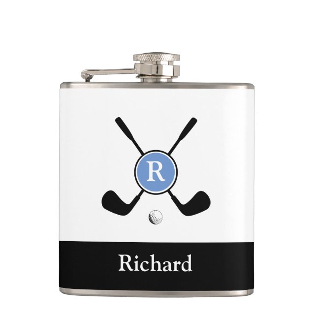 Stylish Minimalist Logo and Monogram Golf Player Flask (Front)